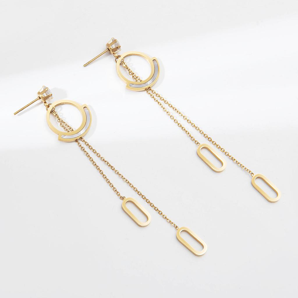 Wind Fashion Earrings Long Fairy Full White Shell Stainless Steel Ears Fringed Hanging Titanium Steel Earrings