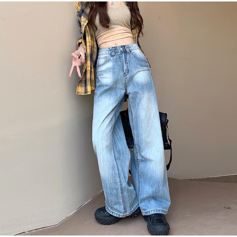 High Waist Straight Leg Jeans Women's Early Spring Plus Size Pear Shaped Body High Street Wide Leg Long Denim Pants