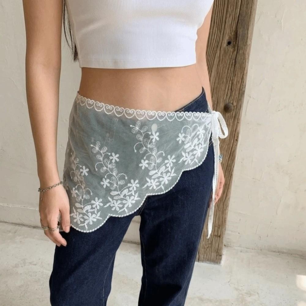 White Lace Triangle Belt Elegant Belted Overlap Scarf Niche Korean Lace Apron Party