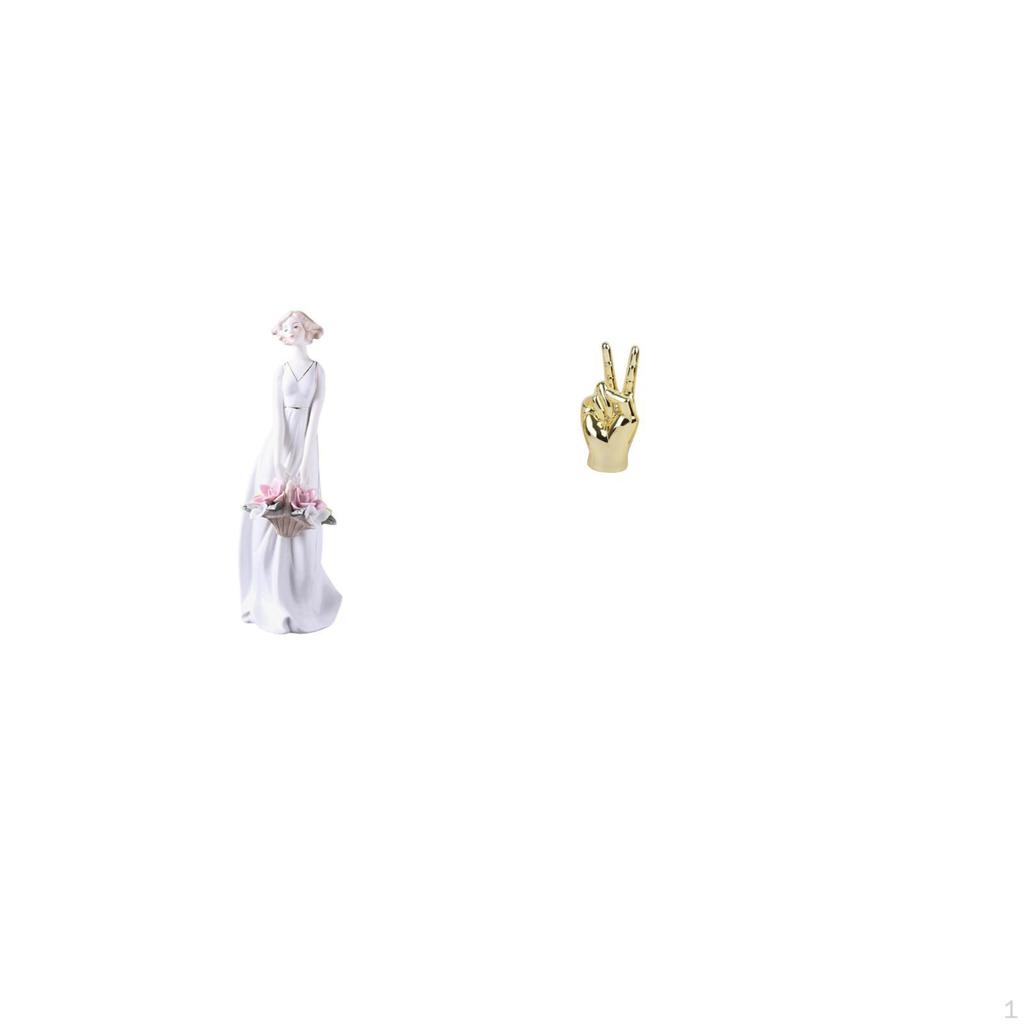 Porcelain Lady Figurine Sculpture Modern Nordic Girl Statue Creative Hand Gesture Ornament for Shelf