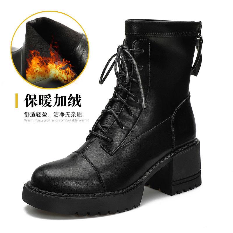 Short boots women's thick heel platform British style 2025 new retro brown Martin boots lace-up high-heeled spring and autumn single boots