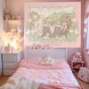 Kawaii Pink Teddy Bear Tapestry Wall Hanging Dessert Cupcake Sweet Girly Aesthetic Wall Art Bedroom Girls Room Decor