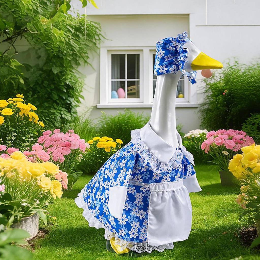 Spring Pastoral Dress & Hat for Porch Goose 58cm, Wedding Holiday Decoration, Yard Patio Lawn Outdoor Goose Costume Outfit