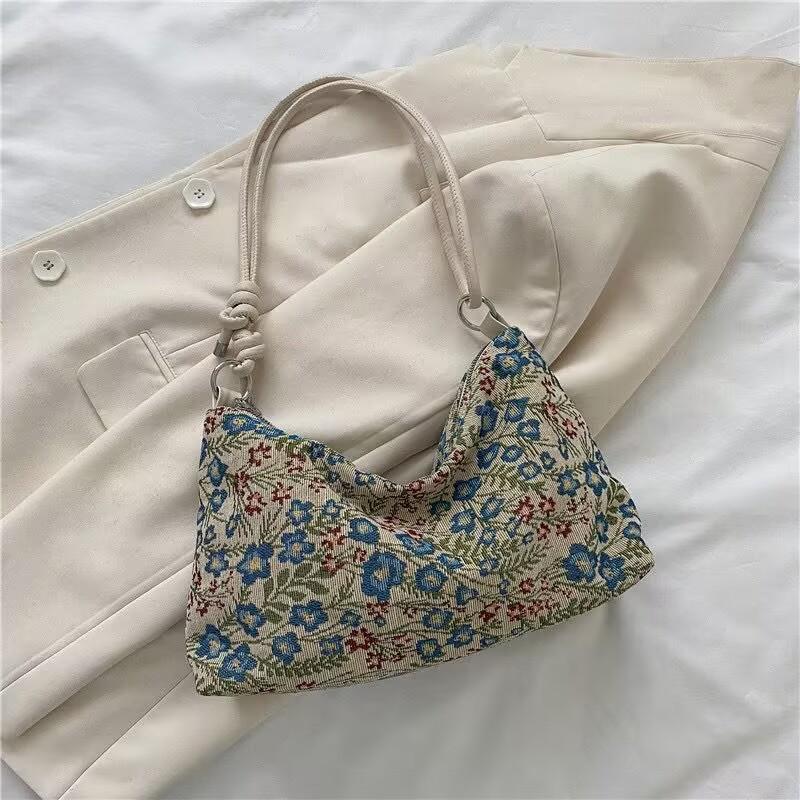 

Niche bag women s 2025 new ethnic style simple shoulder bag canvas underarm bag chain handbag синий