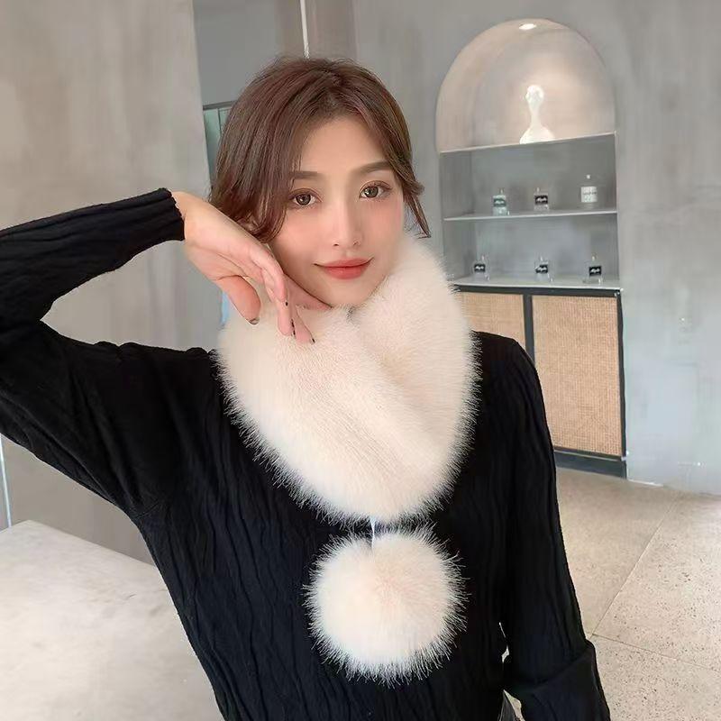 Luxury Velvet Texture Winter Outdoor Warm Scarf Solid Color Soft Faux Fur Collar Thickened Neck Scarf For Women