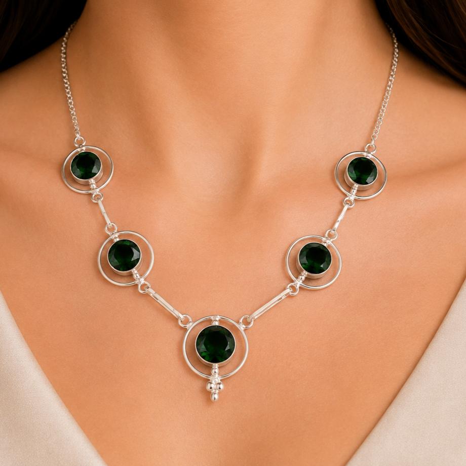 Groene Toermalijn Edelsteen Zilveren Ketting, 925 Sterling Zilver Mooie Handgemaakte Ketting, Oktober Geboortesteen Cadeau, RN-2-12