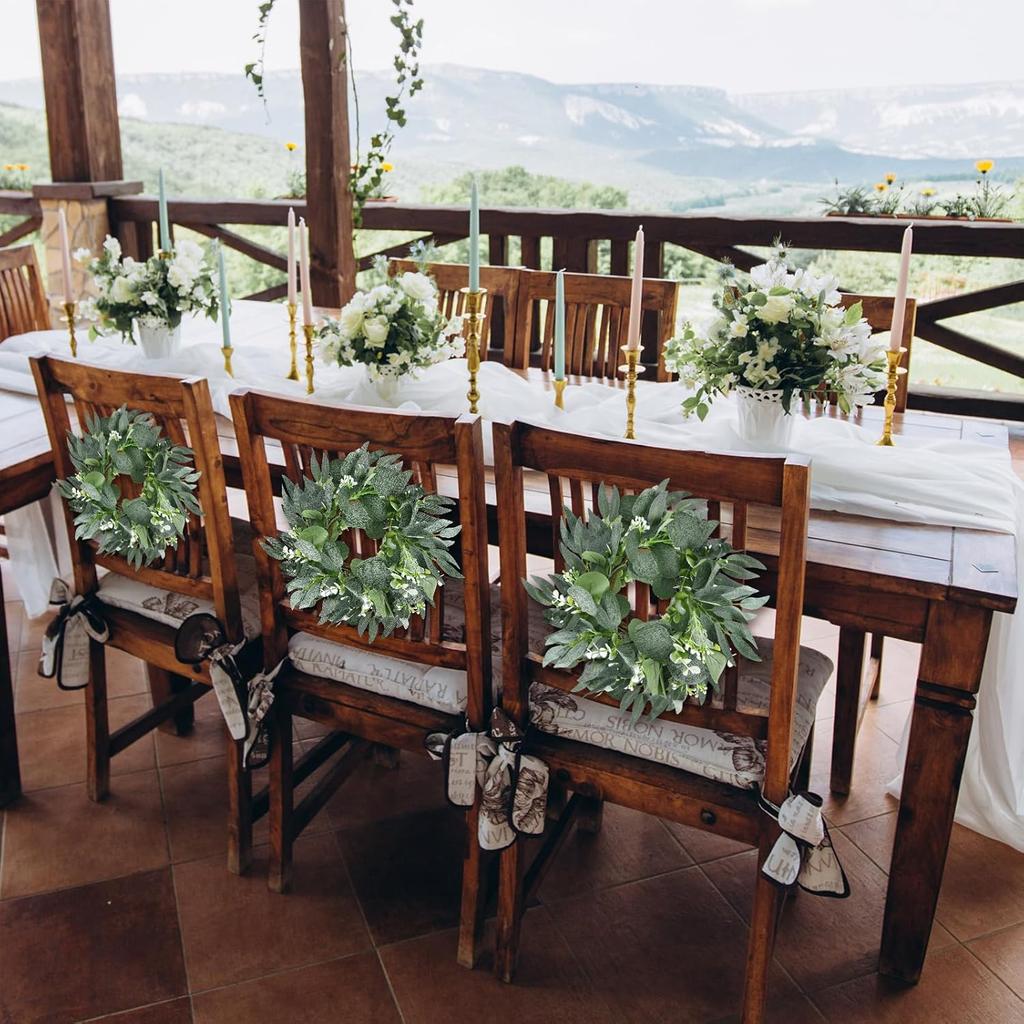 Thinkday 4 Pcs Eucalyptus Candle Ring Small 4 Inch Center Mini Artificial Wreaths Green Floral Leaves Pillar Holder Centerpieces for Wedding Door