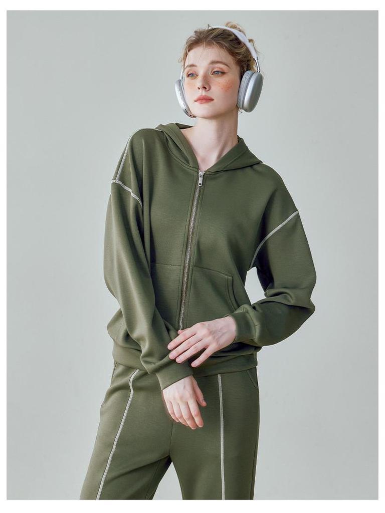 Women's Casual Slimming Thickened Sportswear: Warm 2-Piece Hooded Jacket Set