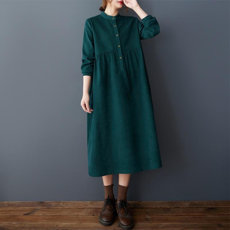 2025 Spring Clothing New Loose Age Reduction Warm Grinding Comfortable and Thin Medium and Long Sleeved Dress