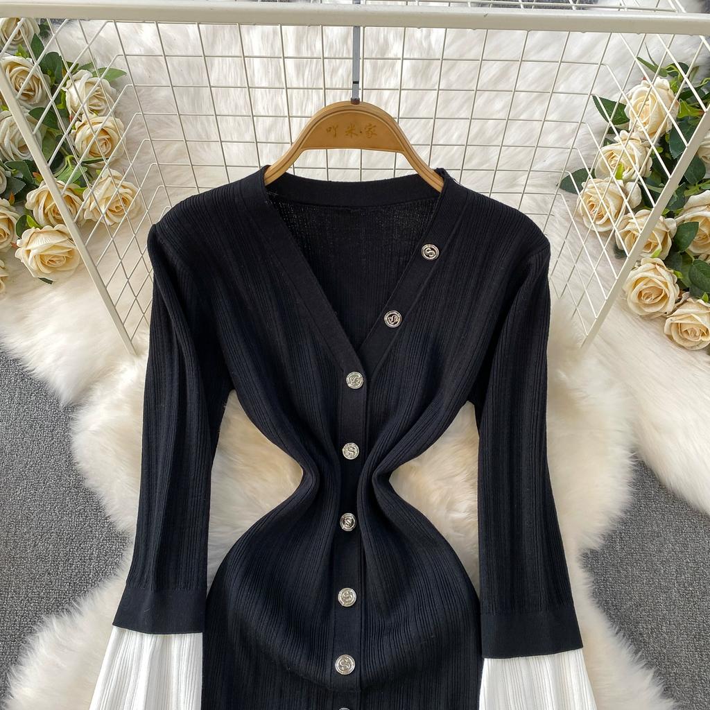 Autumn Winter Women V-neck Full Sleeve Knitted Pullover Sweater Party Long Maxi Mermaid Dresses