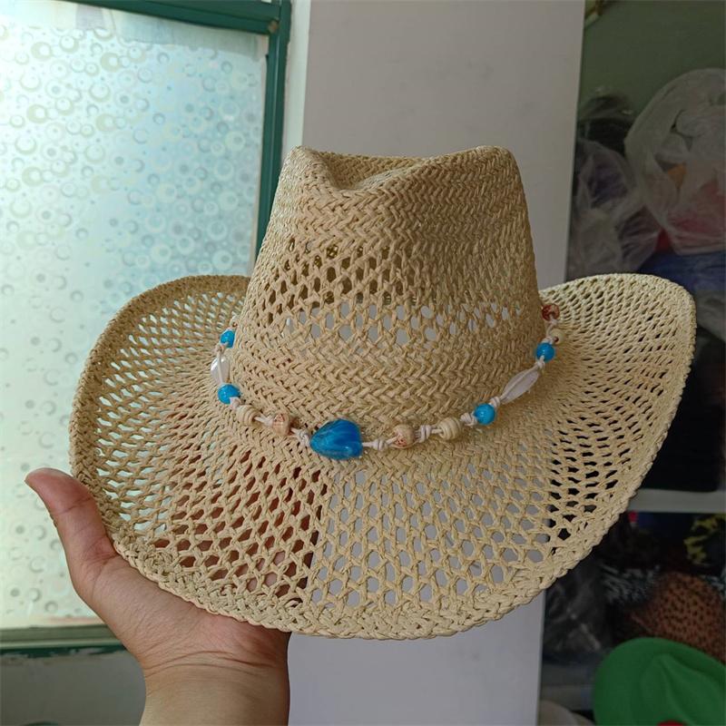 Cowboyhoed mode uitgesneden western cowboy handgeweven harde zomer saffier accessoires neutraal Cowboyhoed zonnehoed sombrero koe