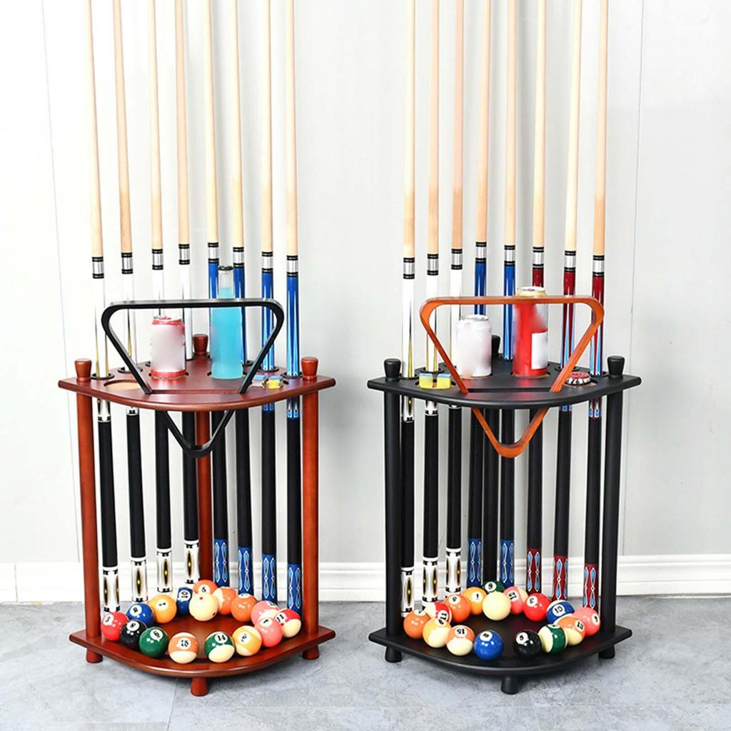 Billiard Cue Rack Holds 8 Sticks Solid Wood Floor Style Pool Rod with Drink Holder