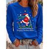 Women’s Autumn Long-Sleeve Christmas T-Shirt Crew-Neck Pullover with Holiday Letter Print Loose Fit Casual Street-Style Top