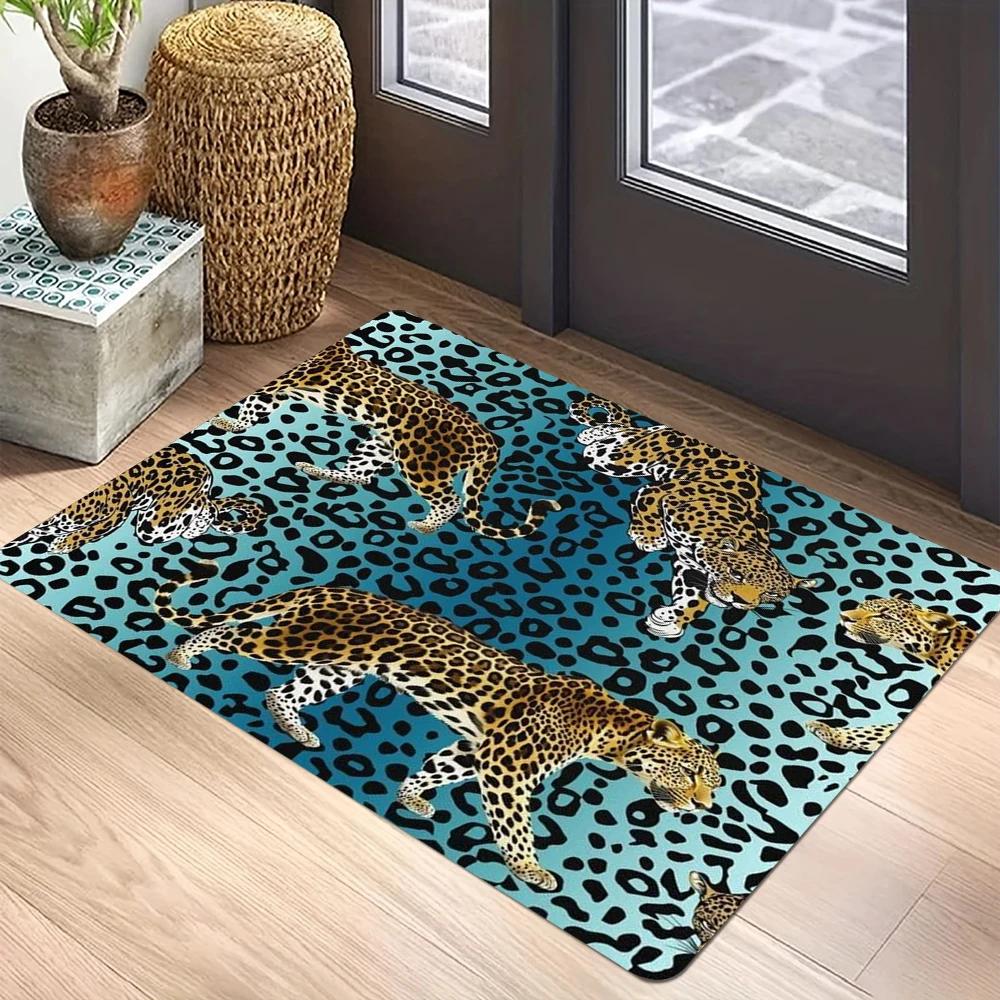 Leopard Print Doormat Non-Slip Machine Washable Polyester Rug for Indoor/Outdoor Carpet for Living Room Bathroom