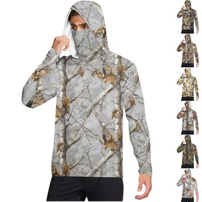 Men's Casual Leaf Camouflage Print Hooded Long Sleeve Sun Protection Jacket Lightweight Breathable Outdoor Sportswear
