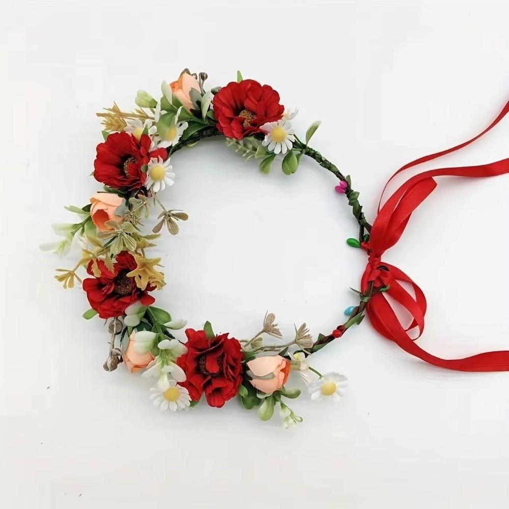Vintage Forest Flower Wreath Adjustable Ribbon Plastic Floral Headband Flower Flower Leaf Headbands Wedding