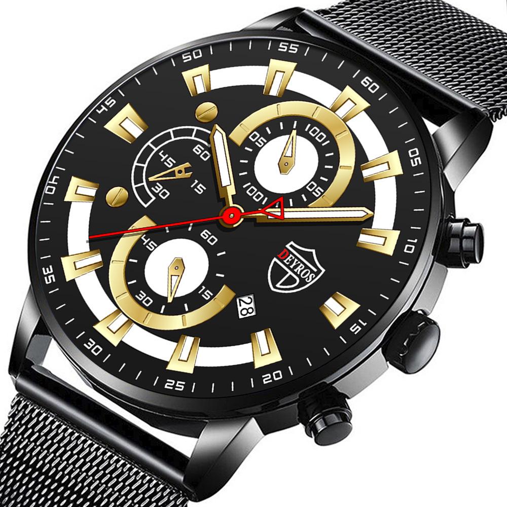 Mesh Strap Men'S Watch Business Fashion Automatic Calendar Luminous Quartz Watch