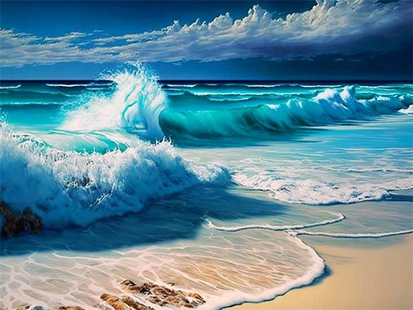 Full Square Round Diamond Art Painting Wave Seaside Home Decor Embroidery Mosaic Beach Landscape Handmade Gift