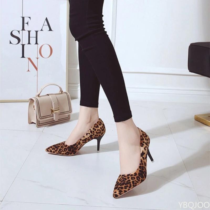 Large size sexy elegant fashionable Luxury women's high heels leopard print thin heel pointed suede Designer high heels Zapatos