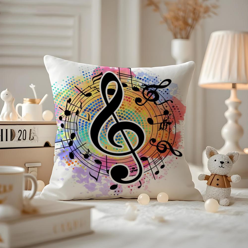 Sheet Music Printing Cushion Cover Antidustmite Pillowcase Invisible zipper silky short plush Sofa cushion cover