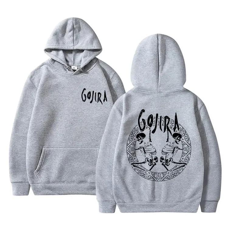 French Metal Band Gojira Skeleton Double Sided Graphic Hoodie Men Women Vintage Hooded Pullover Male Casual Oversized Hoodies