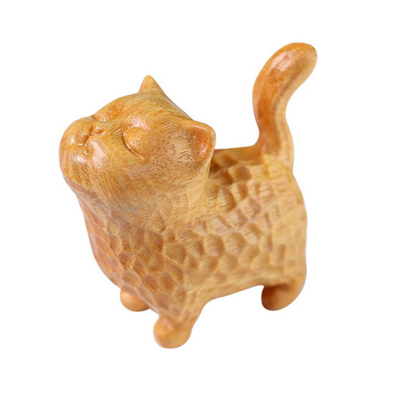 Tiny Cute Wooden Cat,Cute Animal Figurine Cat Ornament,Handmade Wood Carved Cat Sculpture Statue,Miniature Cat Figurine Crafts B