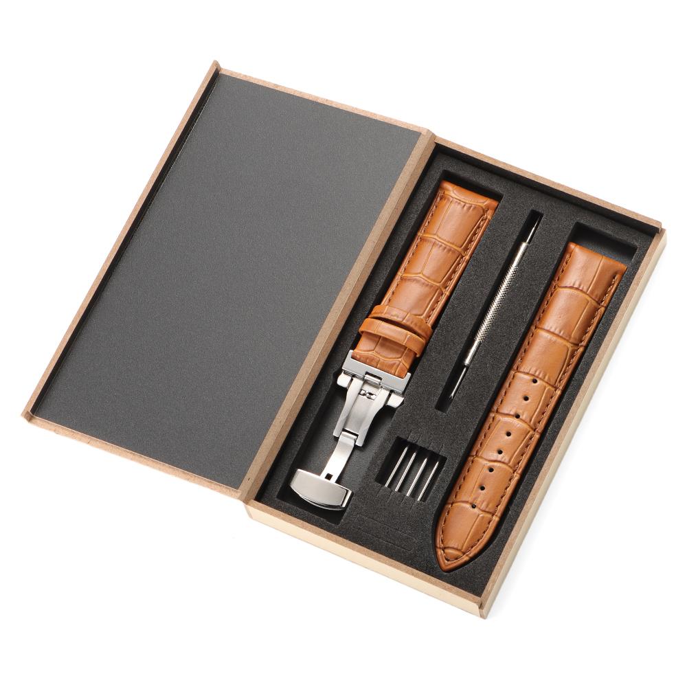 Genuine Leather Strap Band Butterfly Clasp Bracelet Common WristBand Accessories with Wooden Box 16mm 18mm 19mm 20mm 22mm 24mm