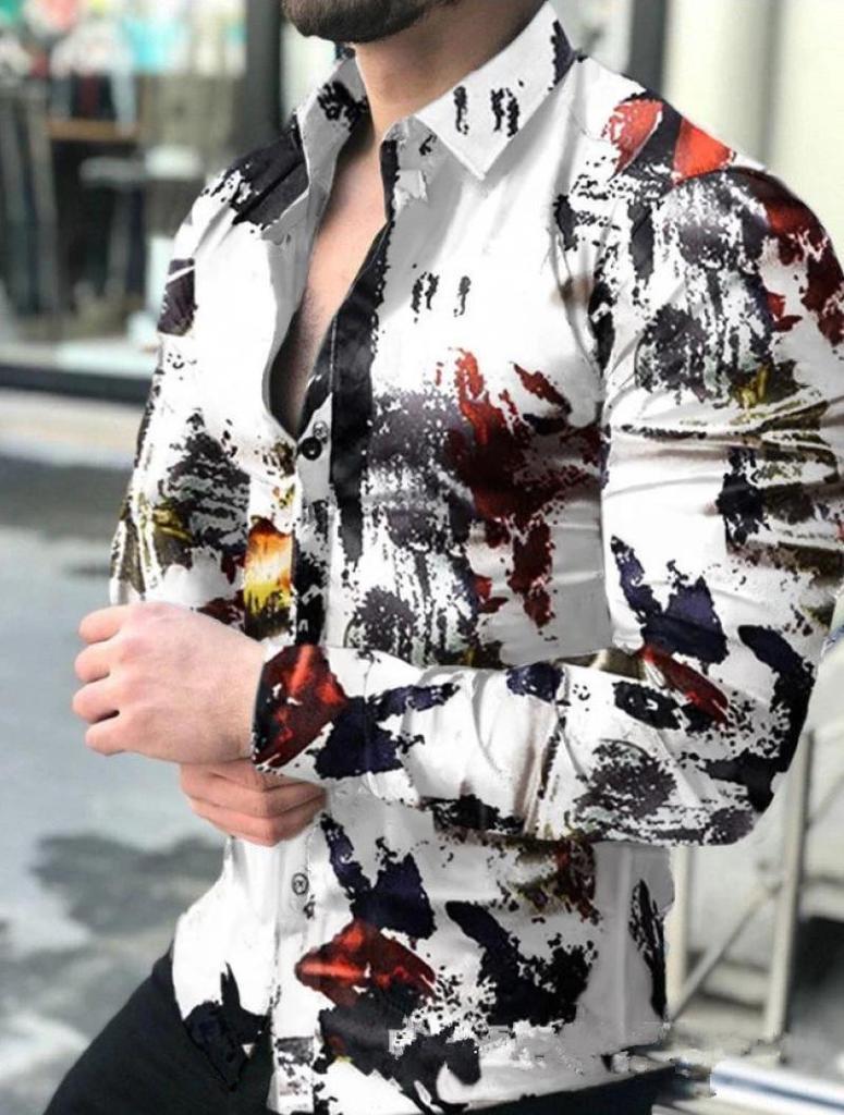 2025 European & American Men's Casual Plus Size Printed Long-Sleeve Shirt