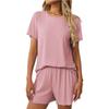 Women's New Summer Solid Colour Pit-striped Pyjamas Short-sleeved Homewear Set