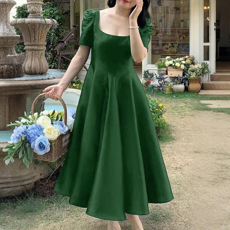 

ZANZEA Women Summer U-Neck Casual Short Sleeve Elegant Long Dress 5XL зелений