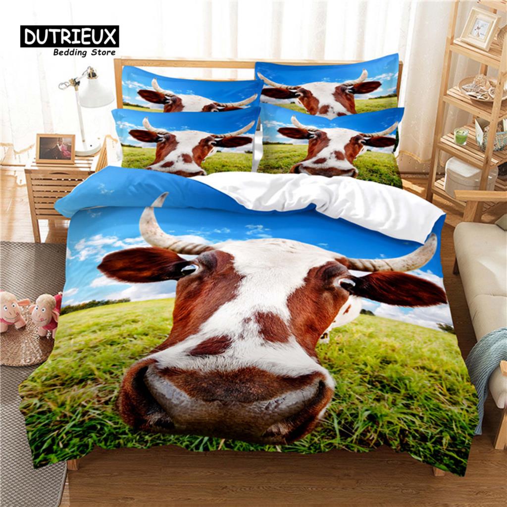 Blue Sky Cow Duvet Cover Set, Fashion Bedding Set, Soft Comfortable Breathable Duvet Cover, For Bedroom Guest Room Decor