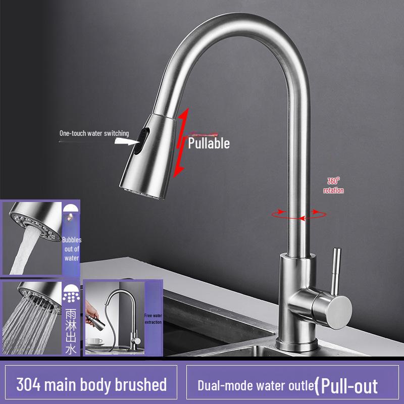 

Смеситель для кухни из нержавеющей стали с двумя выходами, выдвижной, вращающейся и выдвижной конструкцией Faucet with 60cm inlet hose