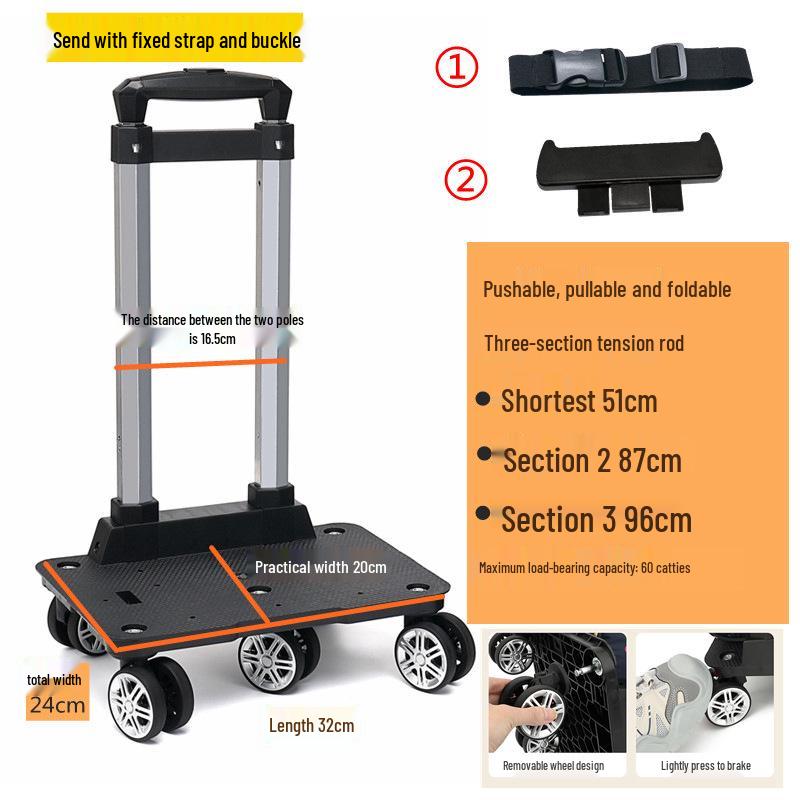 Aluminum Alloy Foldable Student Backpack Trolley with Universal Wheels