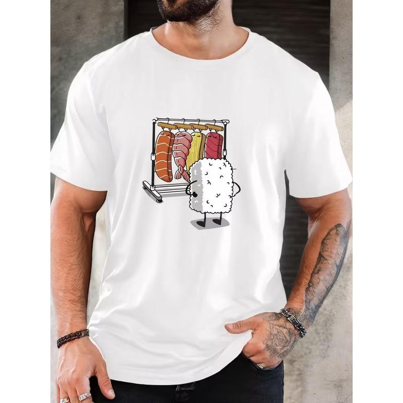 

Men s Sushi Graphic Summer Casual Short-Sleeve T-Shirt M белый