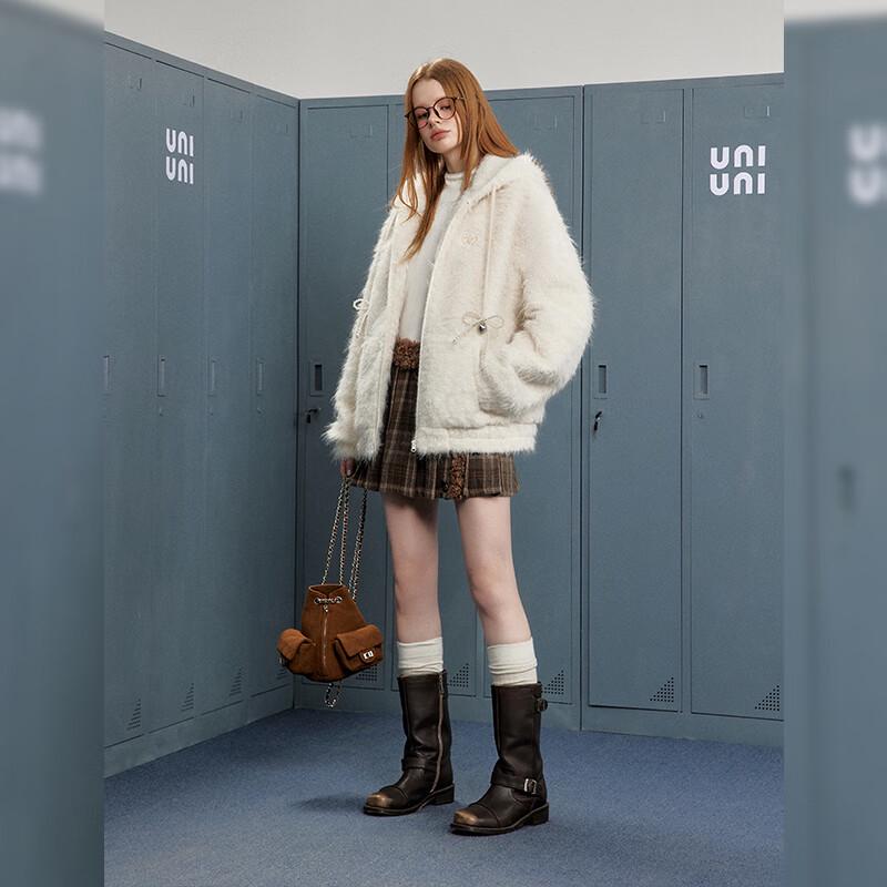 UNIFREE Women's Fuzzy Padded Hooded Jacket