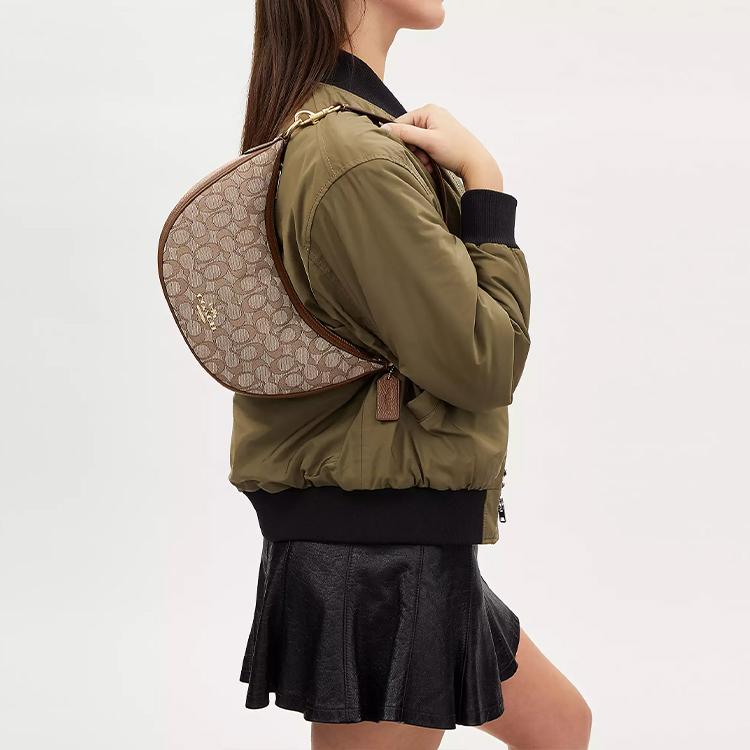 Coach Aria Shoulder Bag 26 Classic Monogram Hardware Zipper Closure Leather Crescent Bag Medium Women shoulder bag Brown CO997-IMVGB