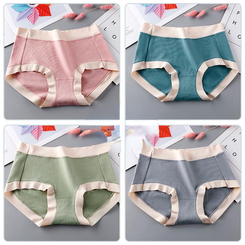 Eske med 4 stykker bomull dameundertøy Middels midje sømløse trekantede bukser Antibakterielt og pustende undertøy