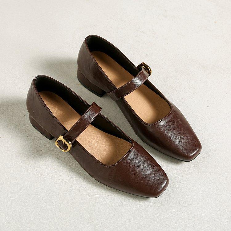 2026 Spring French Retro Soft Leather Commuter Single Shoes Women Low Cut Mary Janes SHOES Ladies Shallow Buckle Dress Shoes