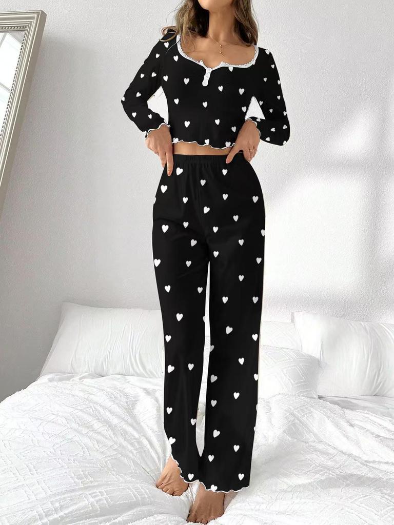 Black & White Heart Jacquard Women's Pajamas