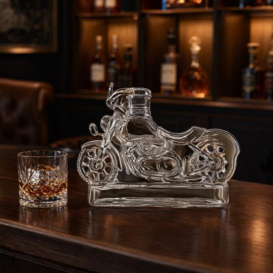 Motorcycle Whiskey Decanter, Borosilicate Glass Wine Bottle with Stopper, 380ml Creative Liquor Dispenser for Home Bar Decor Gift