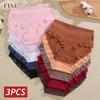 FINETOO 3Pcs/Set Women's Cotton Patchwork Lace Underwear Solid Color High Rise Ribbed Underpants Soft Breathable Panties Female Lingerie