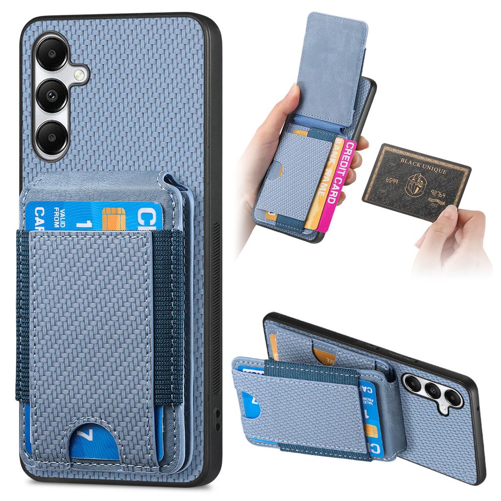 Vertical Cards Solt Wallet Case For Samsung S24 Ultra S23 Plus S22 S21 A15 A25 A35 A55 Carbon Fibre Magnetic Foldable Kickstand