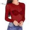 Durchsichtiges Mesh-Oberteil für Damen, O-Ausschnitt, langärmelig, schmale Passform, sexy, transparente Sonnenschutz-Gaze-Oberteile
