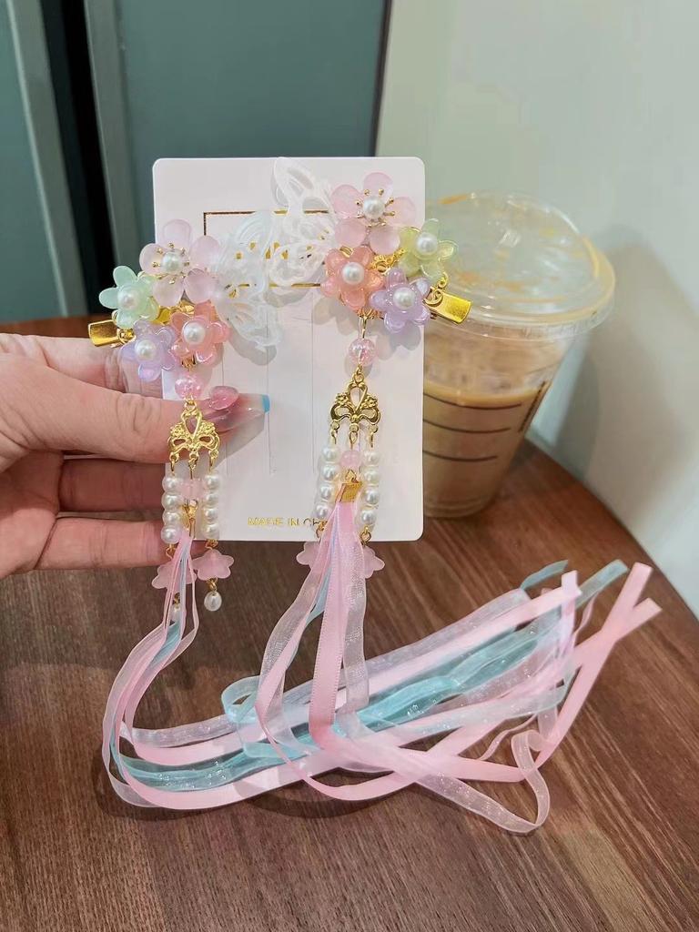 Chinese Style Flower Hair Clips Elegant Exquisite Butterfly Petal Tassel Hairpin For Girls Hanfu Jewelry Hair Accessories 1 Pair