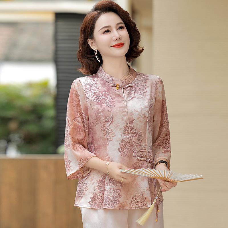 Mom's New Chinese Style Two-Piece Set: Spring/Autumn Blouse & Summer Set for Middle-Aged and Elderly Women, 2026
