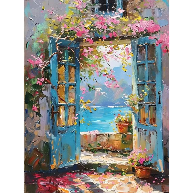 Abstract Colorful Graffiti Town Landscape Canvas Painting Modern Art Window Sea View Aesthetic Posters Prints Living Room Decor