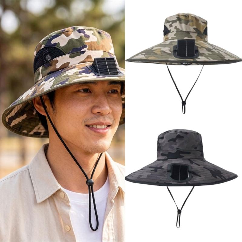 Solar Powered Cooling Hat With Solar Fan Adjustable Fan Breathable Neck Flap For Outdoor Fishing Camping Hiking