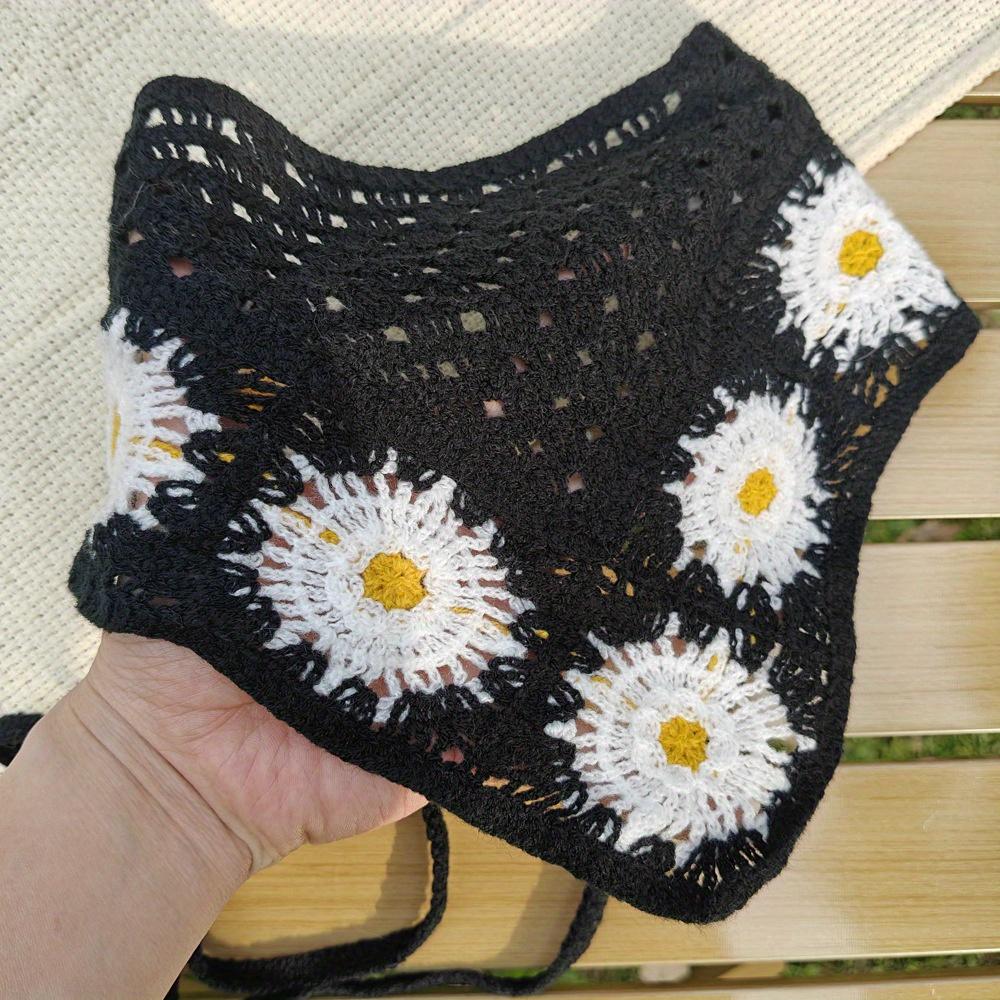 WTEMPO Knitted Turban Headbands Featuring A Trendy Bohemian Style Design with A Crochet Floral Triangle Tie Perfect for Travel and Beach Vacations