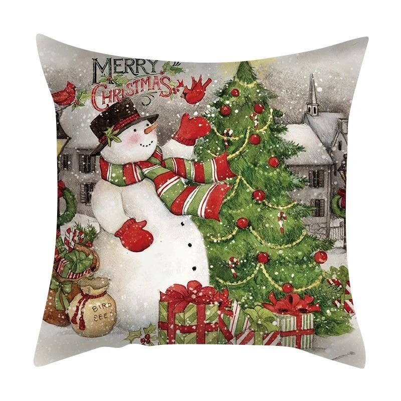 Taie d'oreiller de Noël Père Noël Camion Ferme Maison Bonhomme de neige Couronne Décoration d'arbre de Noël Bureau Canapé Housse de coussin