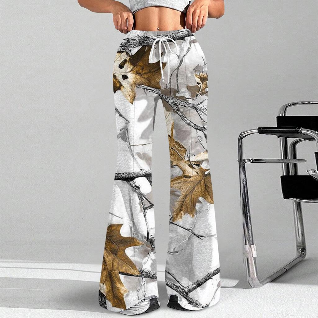Damen Mode Lockerer Tunnelzug Taille Print Lässige Sporthosen Lässige Schlaghosen